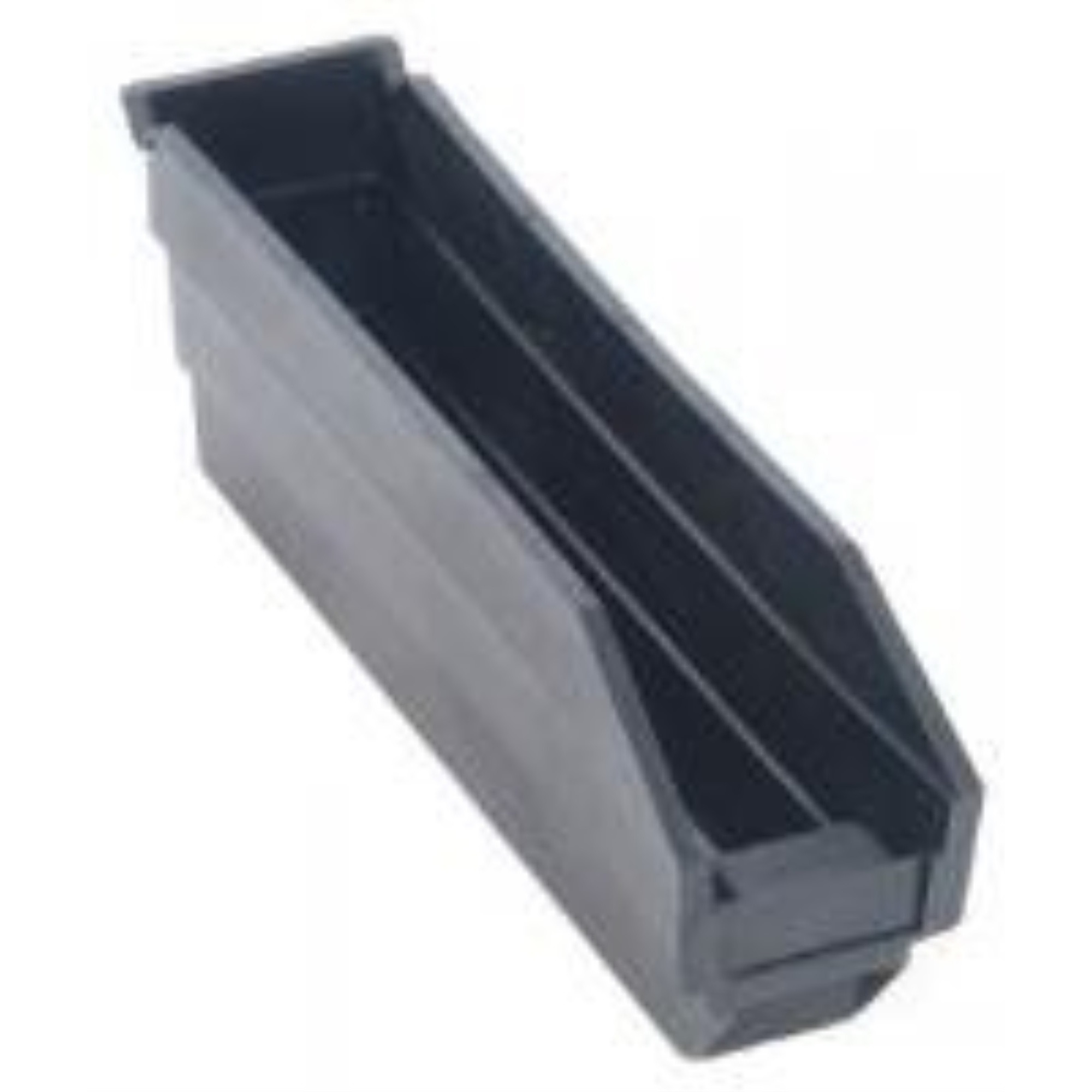 Economy Shelf Bin, nesting, conductive, 11-5/8W x 2-3/4D x 4H, (7) divider slots, rear hanglock, molded-in label holder, polypropylene, black, Made in USA