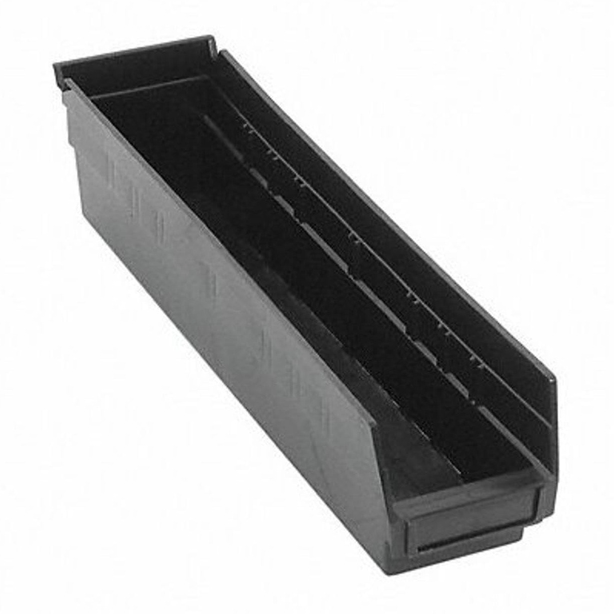 Economy Shelf Bin, nesting, conductive, 17-7/8W x 4-1/8D x 4H, (7) divider slots, rear hanglock, molded-in label holder, polypropylene, black, Made in USA