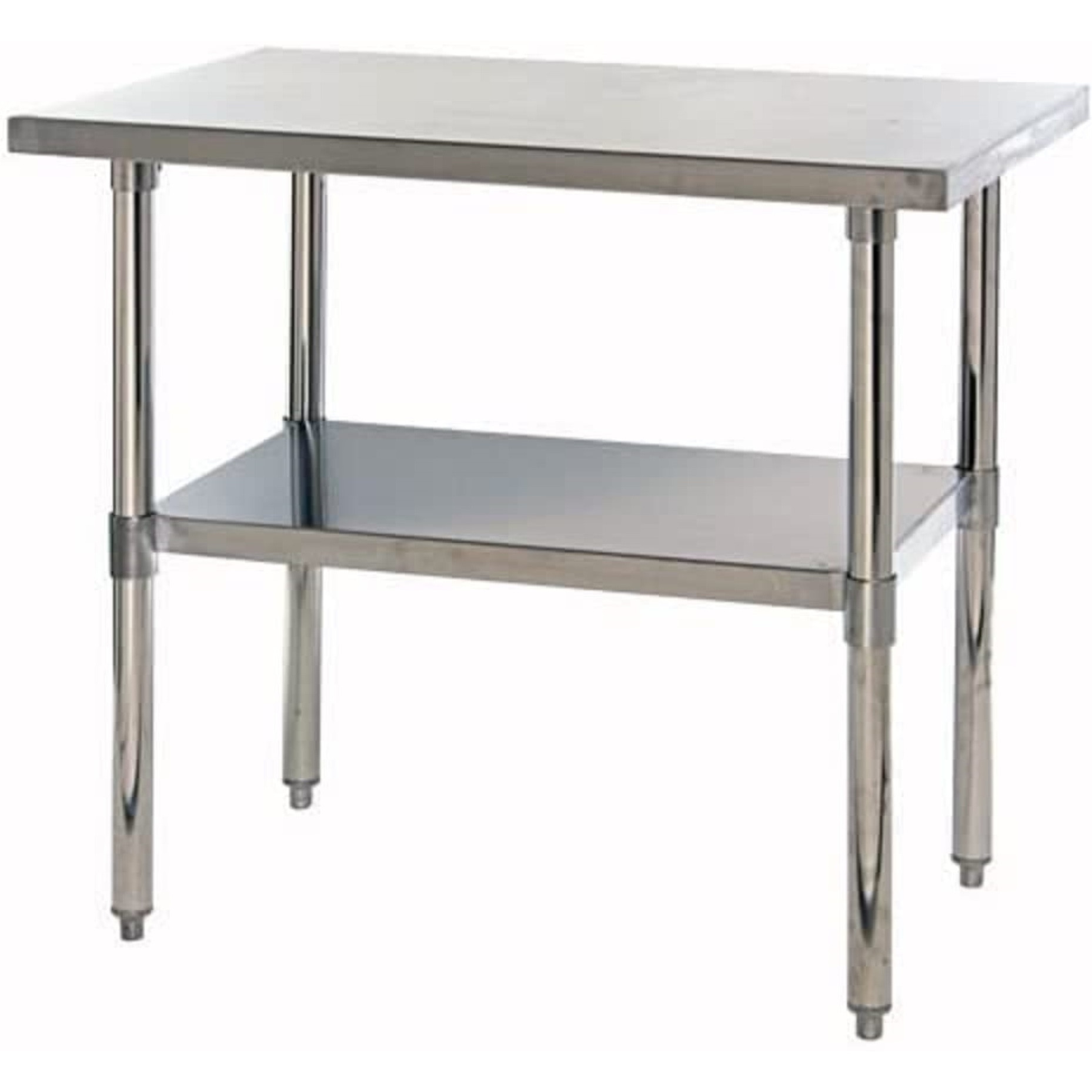 Work Table, 36W x 24D x 34H, hemmed edges, adjustable undershelf, adjustable feet, 304 stainless steel, shipped KD