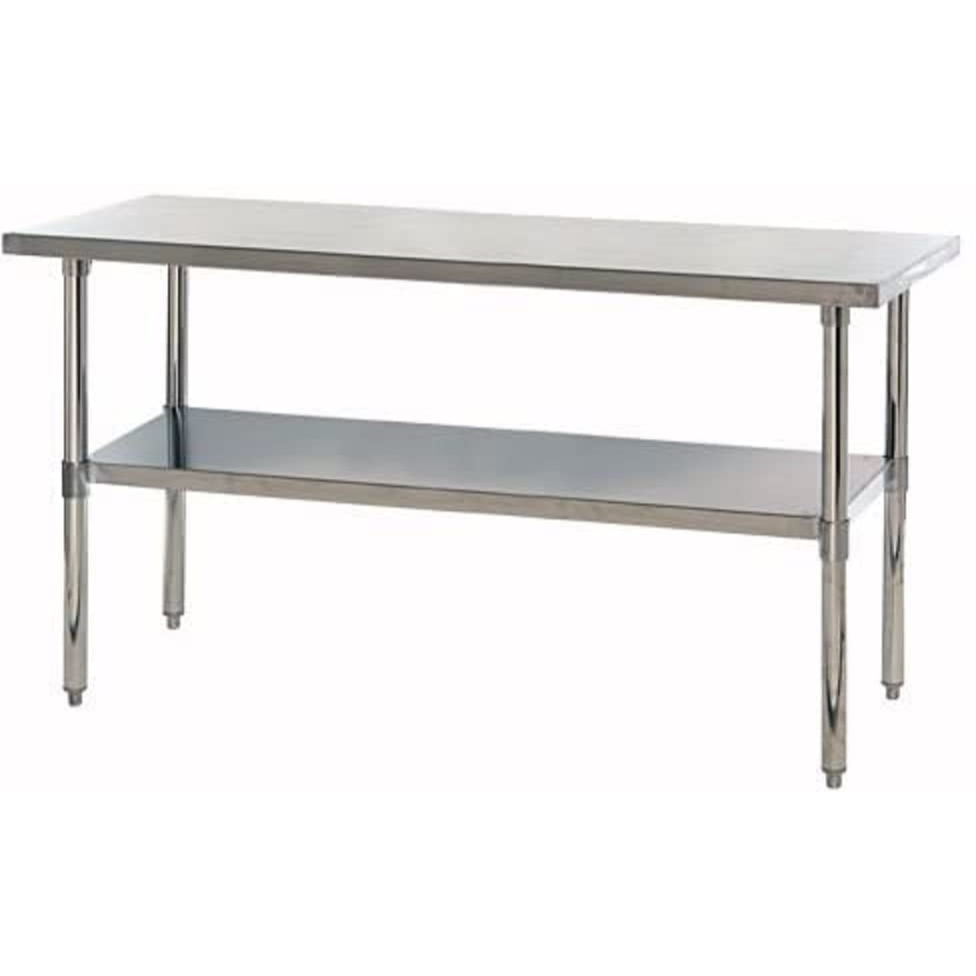 Work Table, 72W x 24D x 34H, hemmed edges, adjustable undershelf, adjustable feet, 304 stainless steel, shipped KD