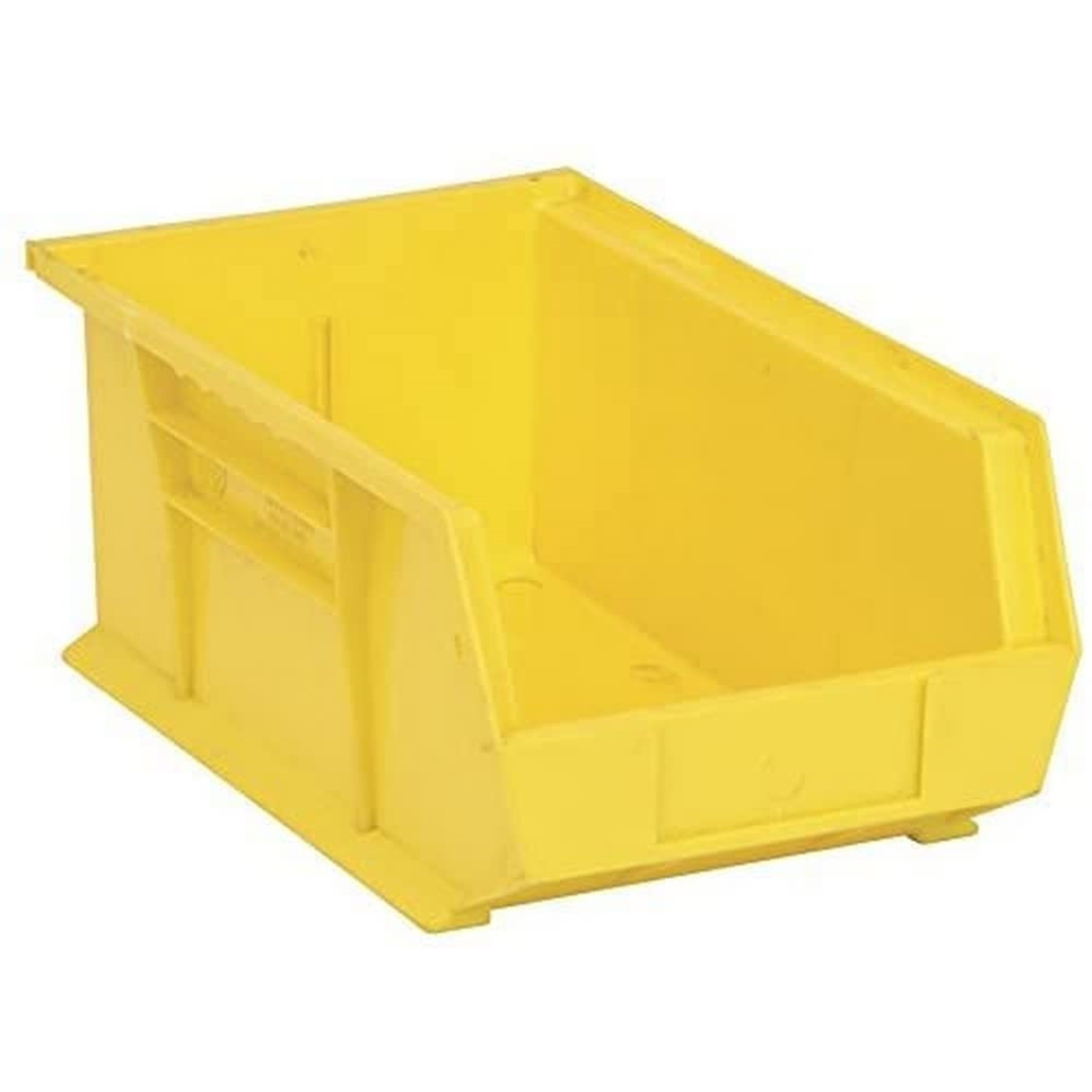 Bin, stacking or hanging, 8-1/4W x 13-5/8D x 6H, front/back/side grips, anti-slide lock, (1) divider slot, rear hanger, molded-in label holder, polypropylene, yellow, Made in USA