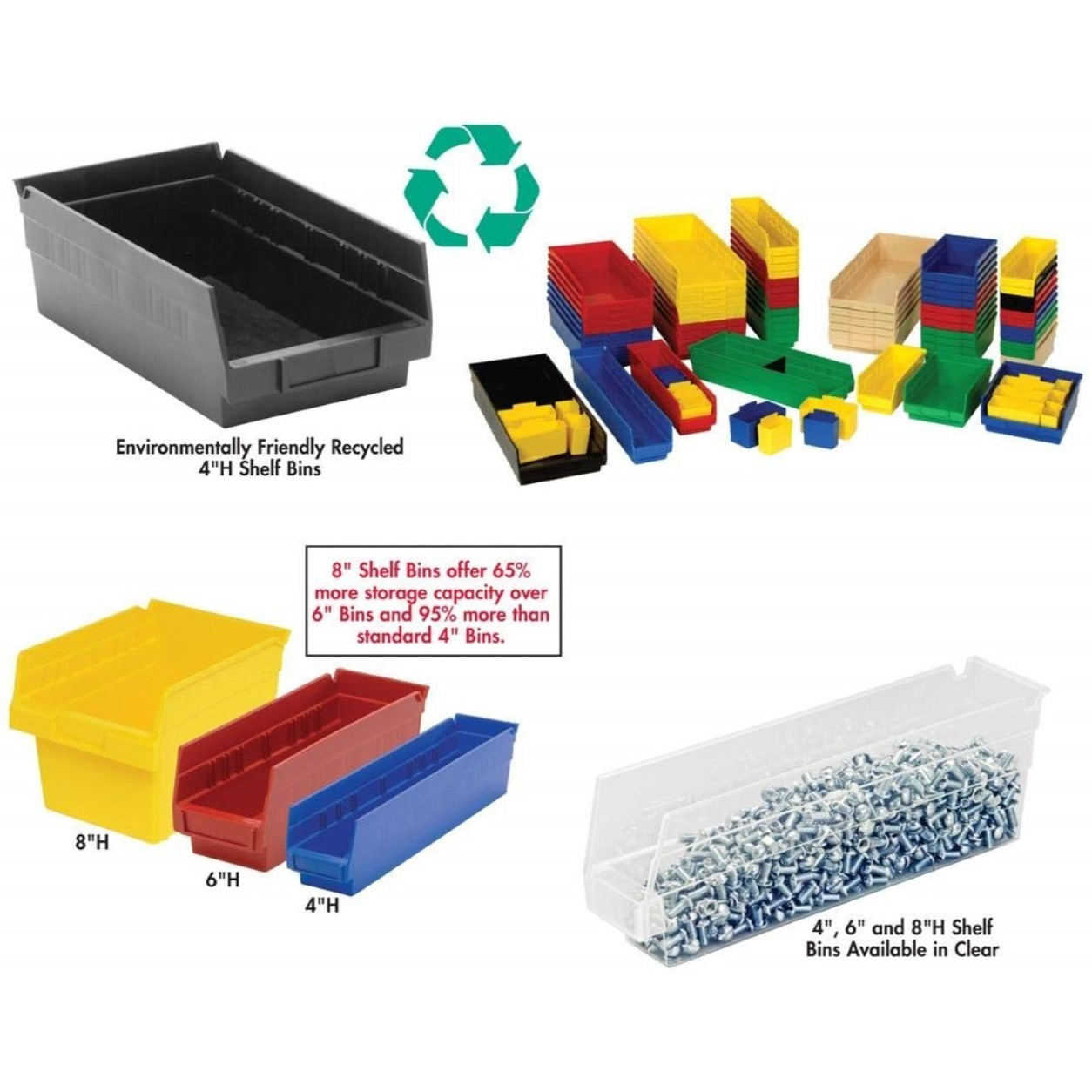 Economy Shelf Bin, nesting, 17-7/8W x 4-1/8D x 4H, (7) divider slots, rear hanglock, molded-in label holder, clear polyropylene, Made in USA