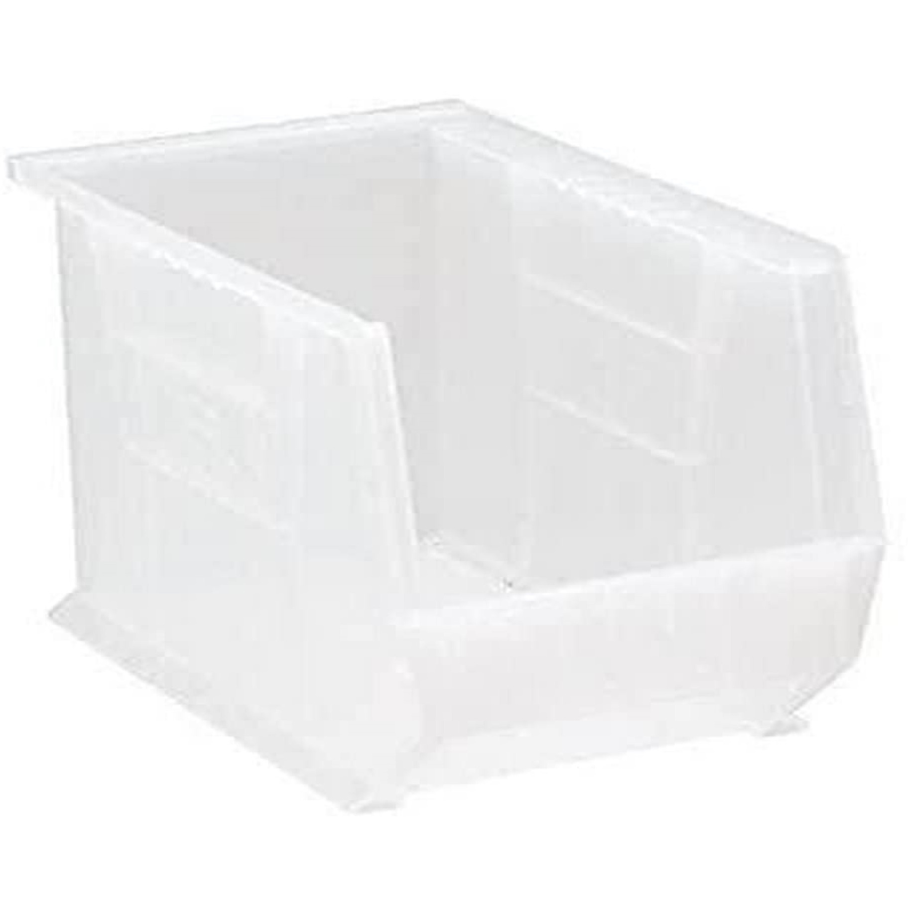 Bin, stacking or hanging, 8-1/4W x 13-5/8D x 8H, front/back/side grips, anti-slide lock, (1) divider slot, rear hanger, molded-in label holder, polypropylene, clear, Made in USA
