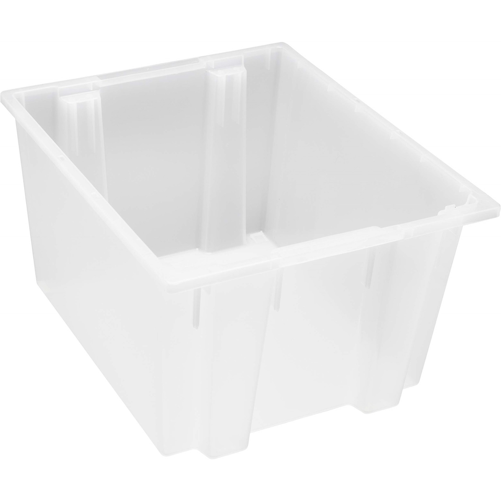 Stack and Nest Tote, 23-1/2W x 19-1/2D x 13H, heavy duty, 2.60 cu. ft. capacity, clear polypropylene, Made in USA (priced per each, 3 each per carton)