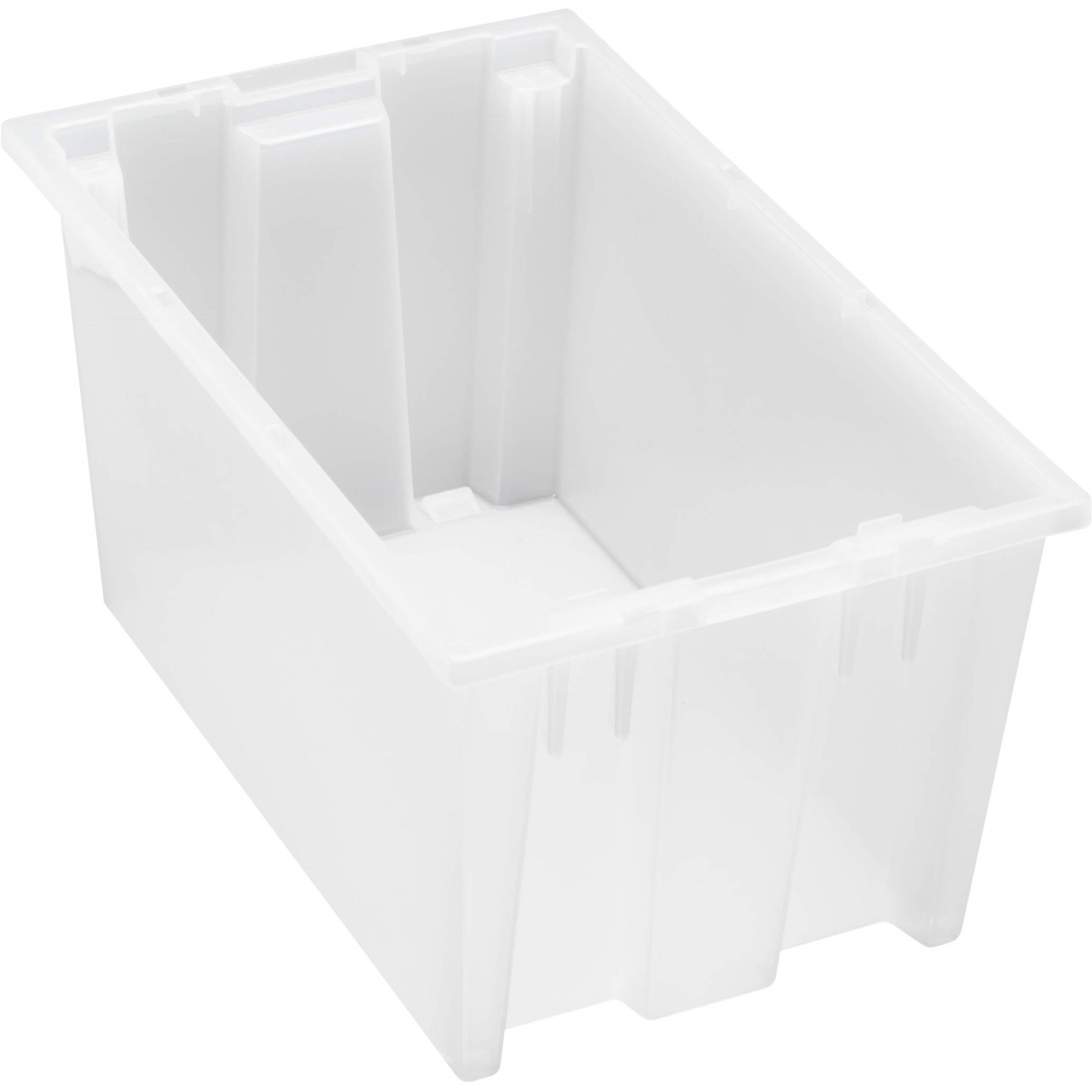 Stack and Nest Tote, 18W x 11D x 9H, heavy duty, 0.76 cu. ft. capacity, clear polypropylene, Made in USA (priced per each, 6 each per carton)
