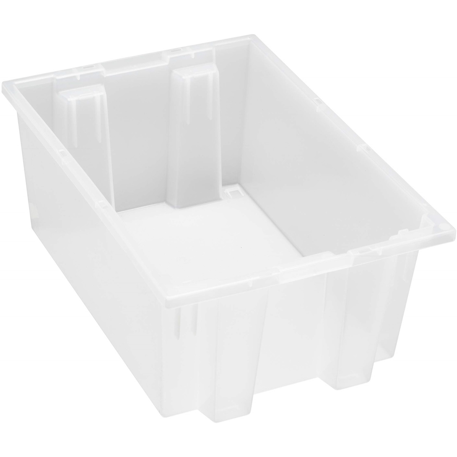 Stack and Nest Tote, 19-1/2W x 13-1/2D x 8H, heavy duty, 0.80 cu. ft. capacity, clear polypropylene, Made in USA (priced per each, 6 each per carton)