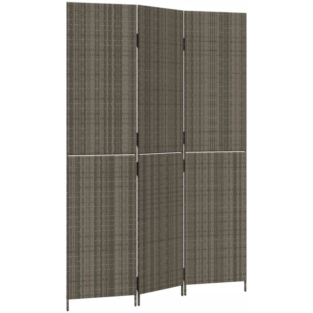 vidaXL Room Divider 3 Panels Gray Poly Rattan