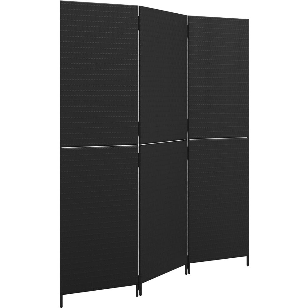 vidaXL Room Divider 3 Panels Black Poly Rattan