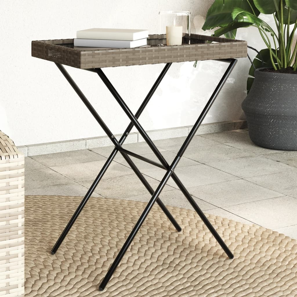 vidaXL Folding Tray Table Gray 25.6x15.7x29.5 Poly Rattan