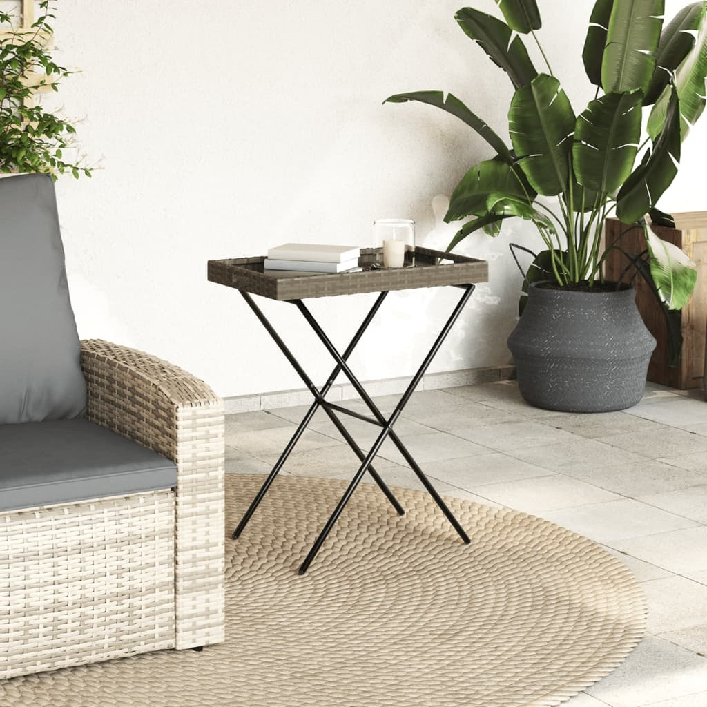 vidaXL Folding Tray Table Gray 25.6x15.7x29.5 Poly Rattan