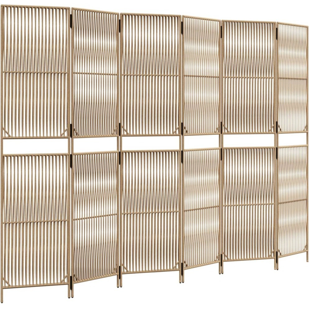 vidaXL Room Divider 6 Panels Beige Poly Rattan