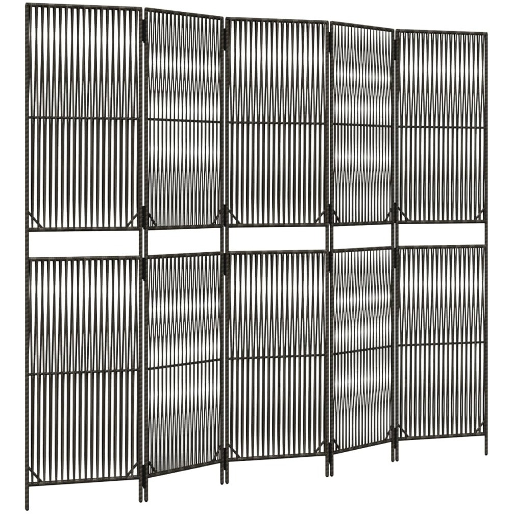 vidaXL Room Divider 5 Panels Gray Poly Rattan