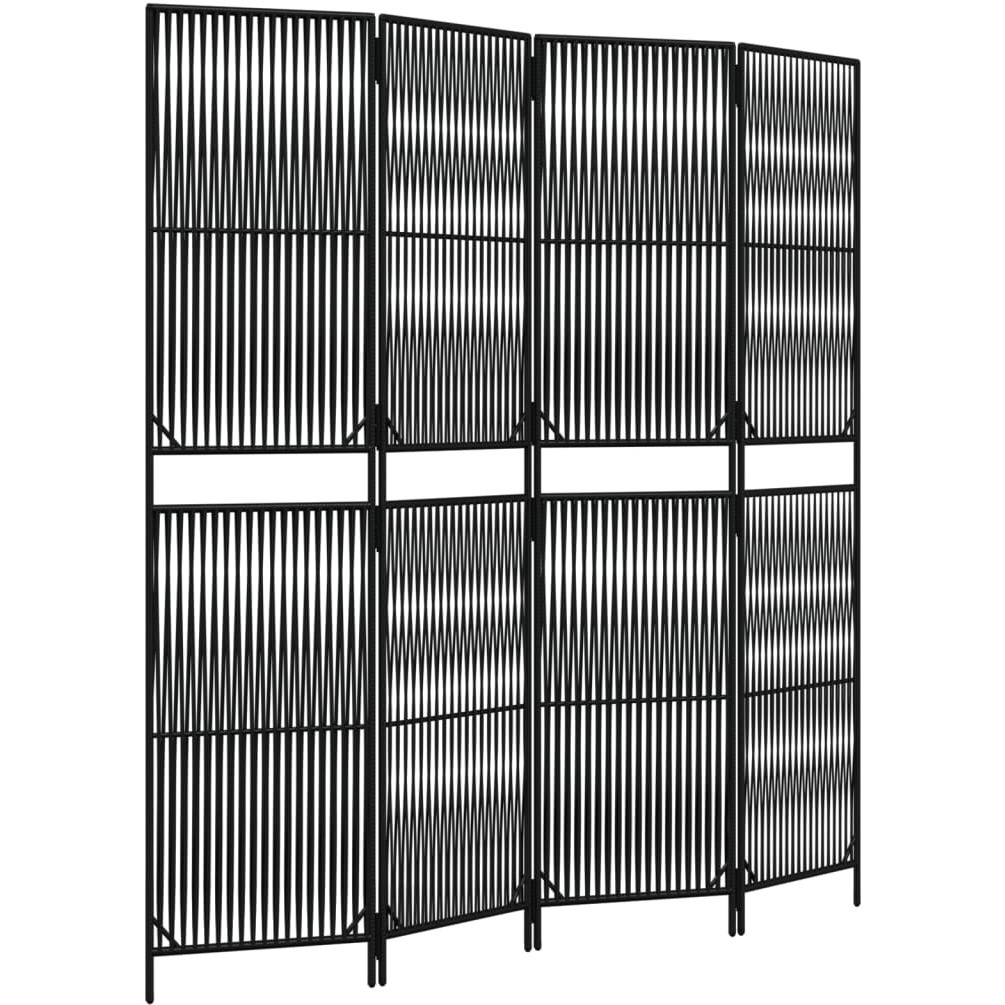 vidaXL Room Divider 4 Panels Black Poly Rattan