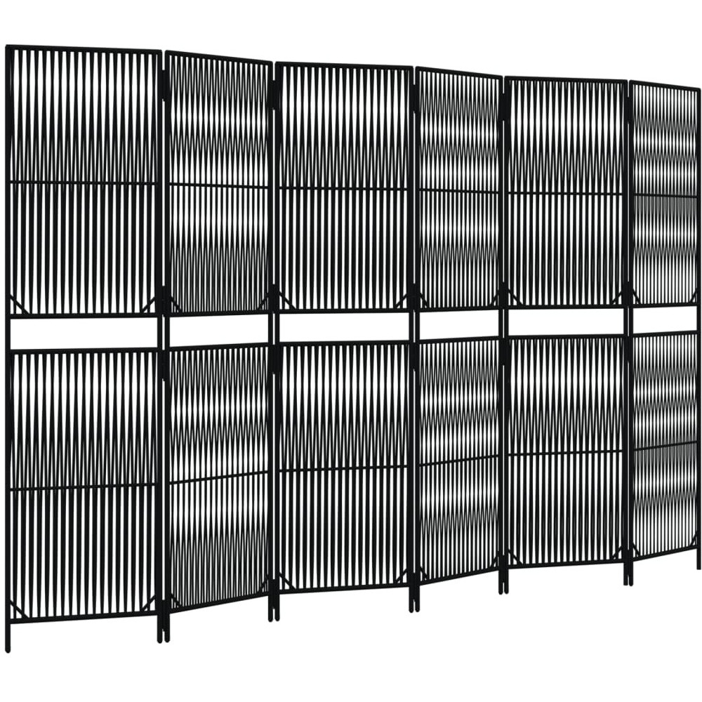 vidaXL Room Divider 6 Panels Black Poly Rattan