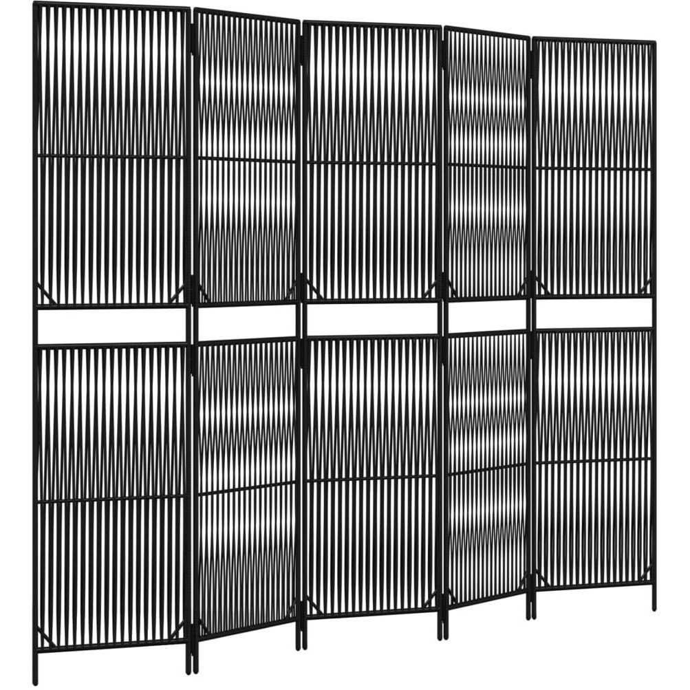 vidaXL Room Divider 5 Panels Black Poly Rattan