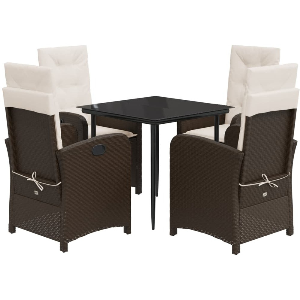 vidaXL 5 Piece Patio Dining Set with Cushions Brown Poly Rattan