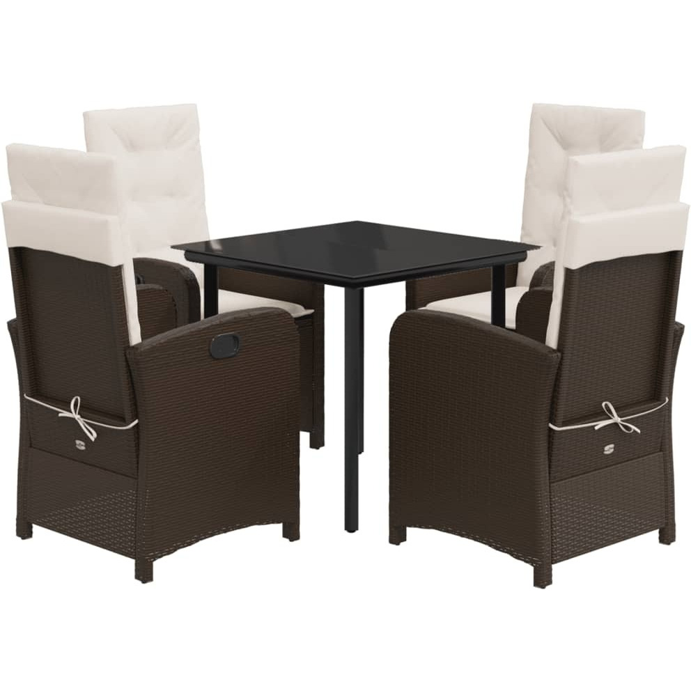 vidaXL 5 Piece Patio Dining Set with Cushions Brown Poly Rattan