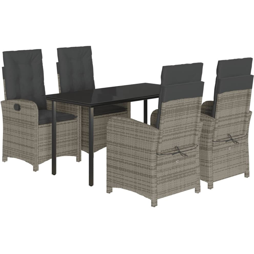 vidaXL 5 Piece Patio Dining Set with Cushions Gray Poly Rattan