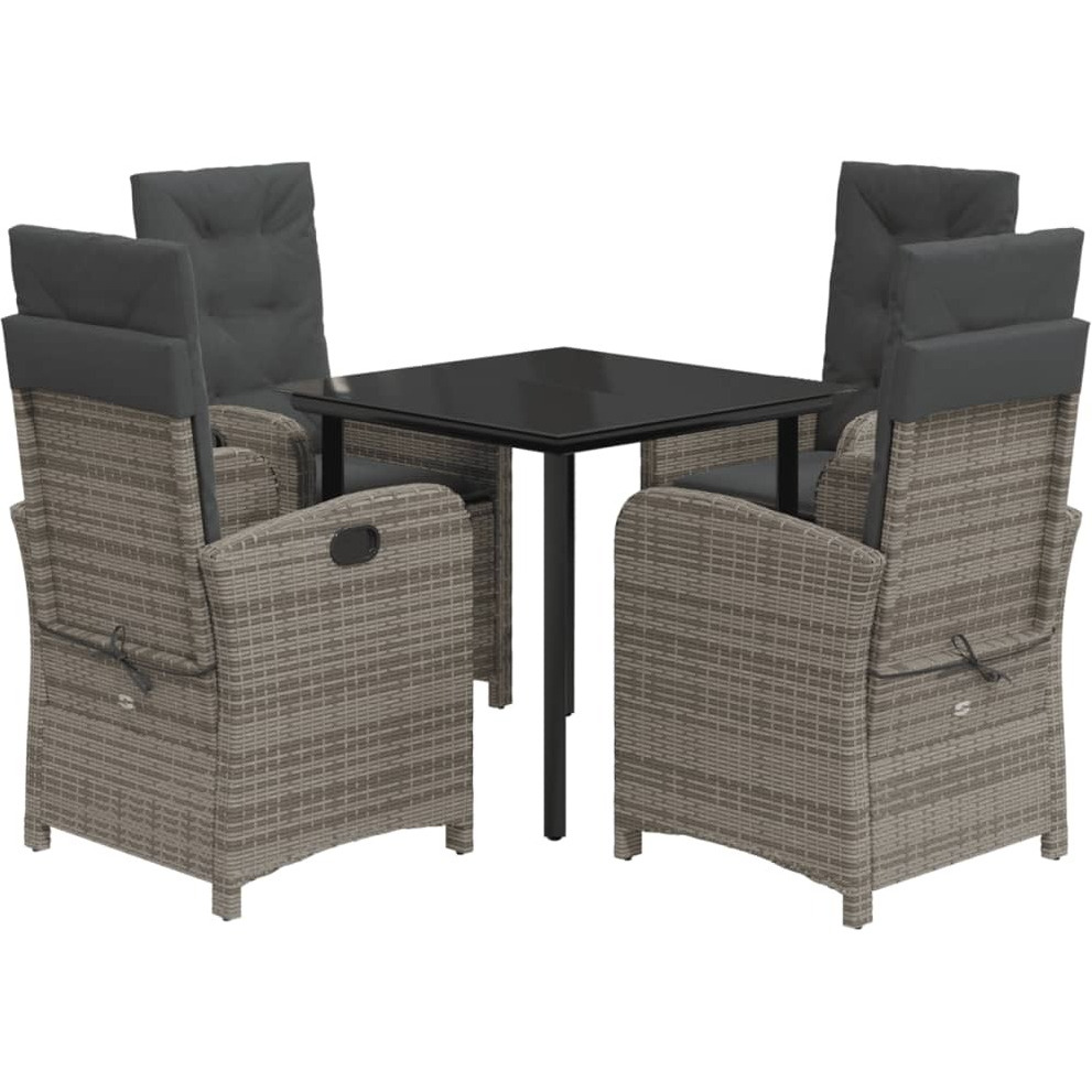vidaXL 5 Piece Patio Dining Set with Cushions Gray Poly Rattan