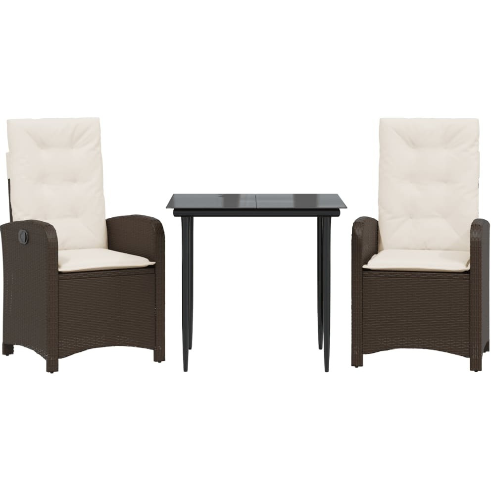 vidaXL 3 Piece Patio Dining Set with Cushions Brown Poly Rattan