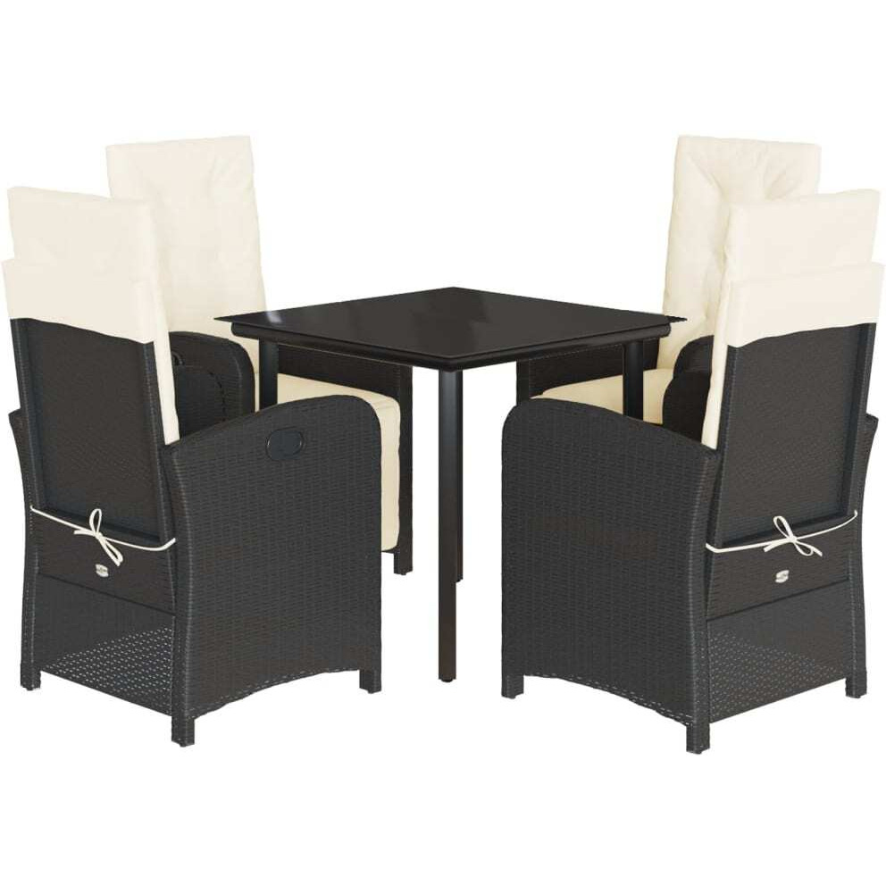 vidaXL 5 Piece Patio Dining Set with Cushions Black Poly Rattan
