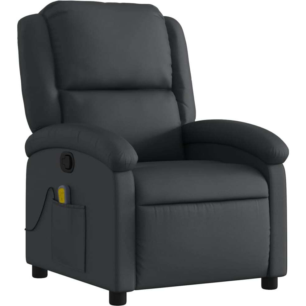 vidaXL Massage Recliner Chair Black Real Leather