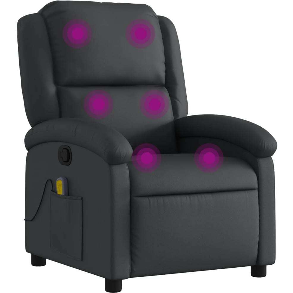 vidaXL Massage Recliner Chair Black Real Leather