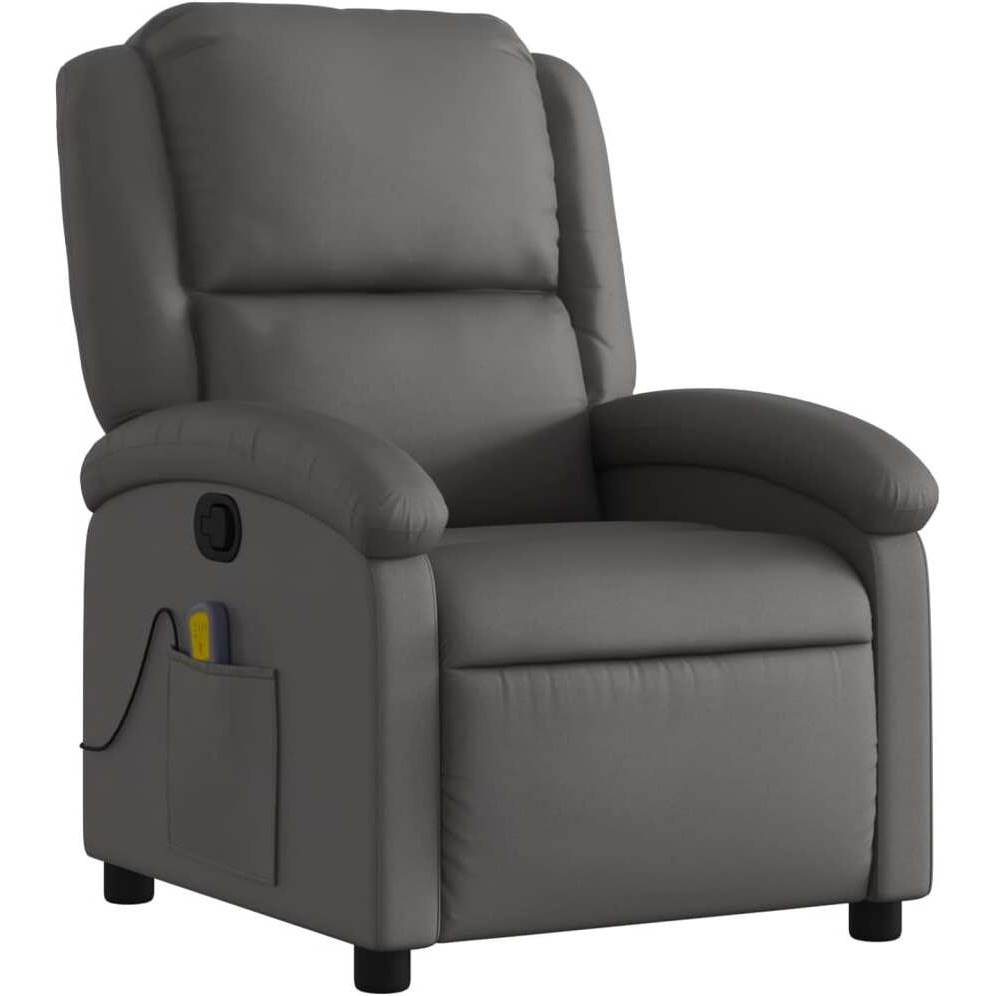 vidaXL Massage Recliner Chair Gray Real Leather