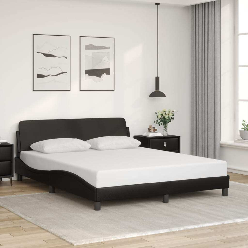 vidaXL Bed Frame with Headboard Black 59.8x79.9 Queen Faux Leather