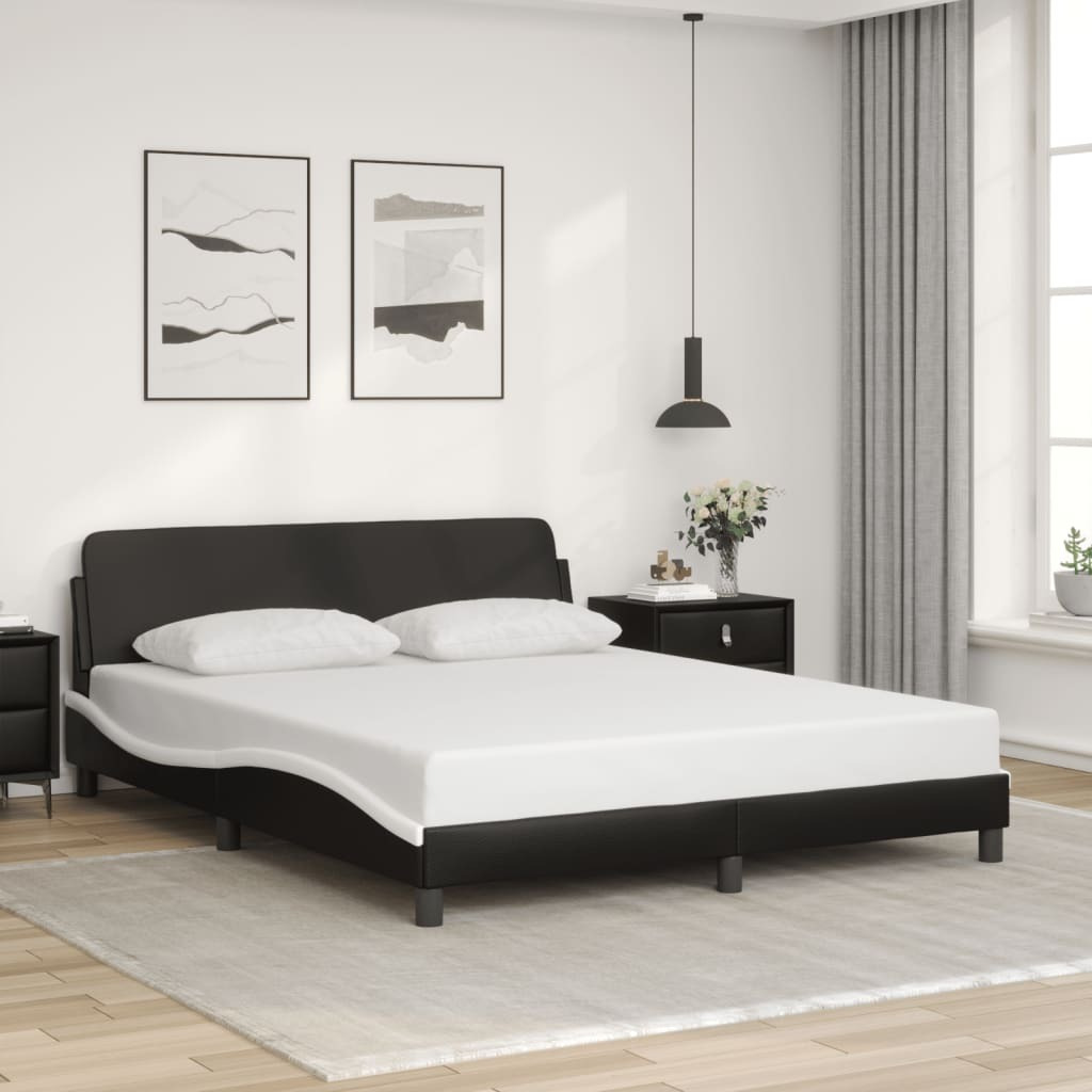 vidaXL Bed Frame with Headboard Black and White 59.8x79.9 Queen Faux Leather