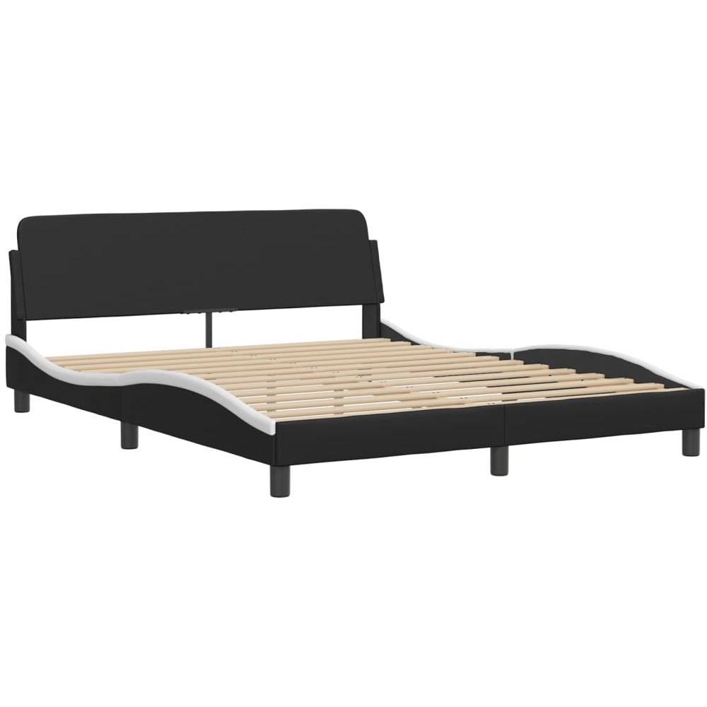 vidaXL Bed Frame with Headboard Black and White 59.8x79.9 Queen Faux Leather