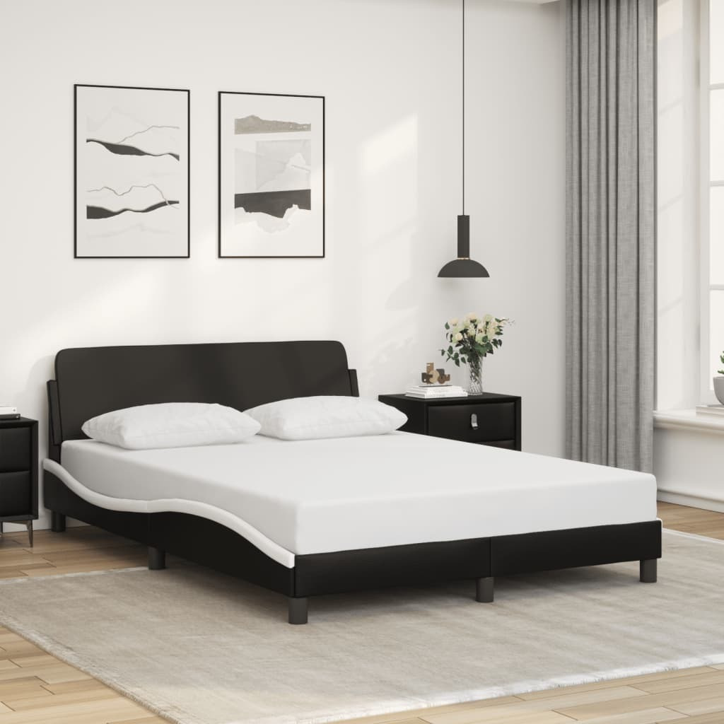 vidaXL Bed Frame with Headboard Black and White 53.9x74.8 Full Faux Leather