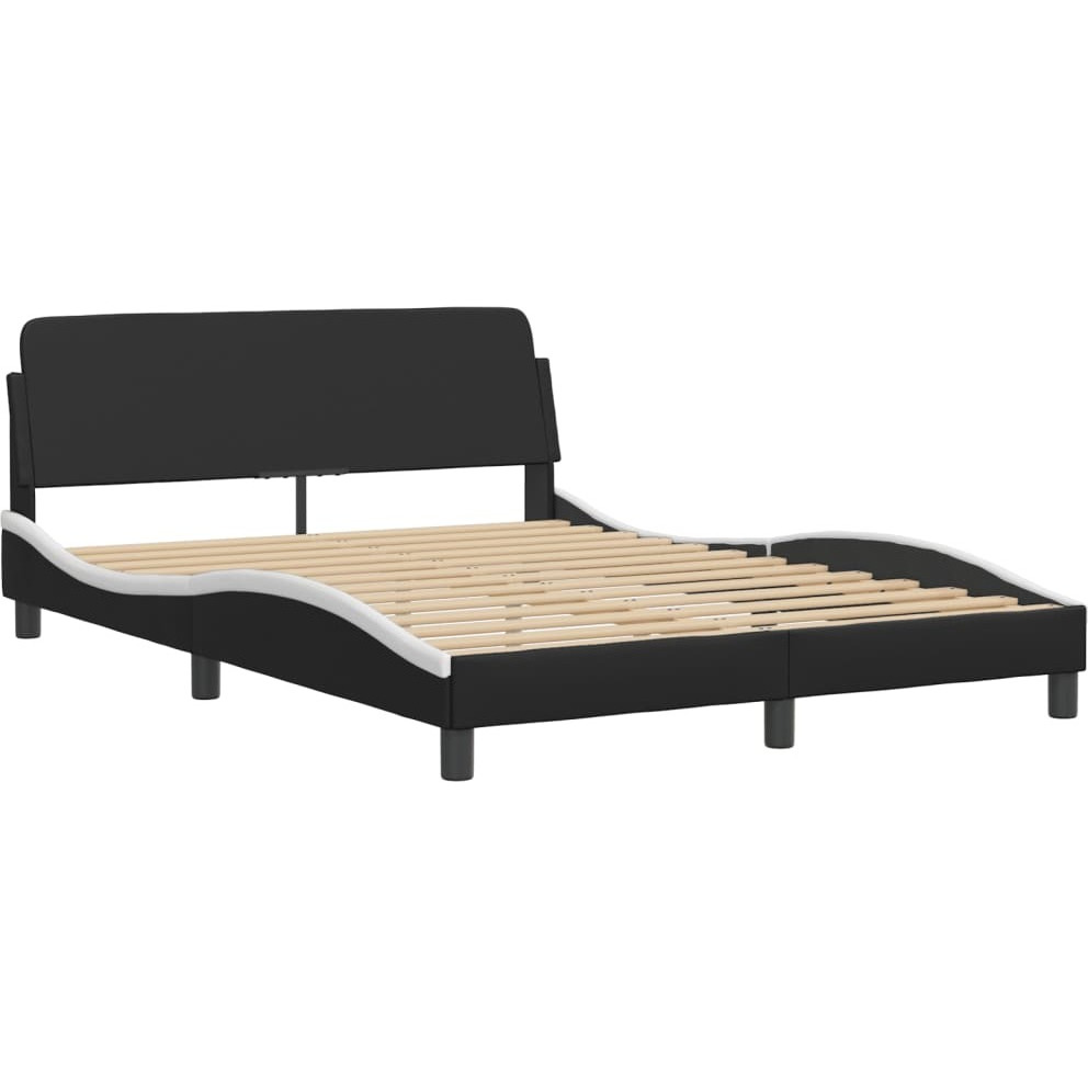 vidaXL Bed Frame with Headboard Black and White 53.9x74.8 Full Faux Leather