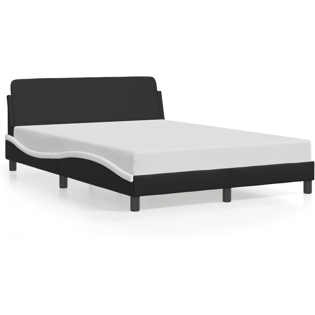 vidaXL Bed Frame with Headboard Black and White 53.9x74.8 Full Faux Leather
