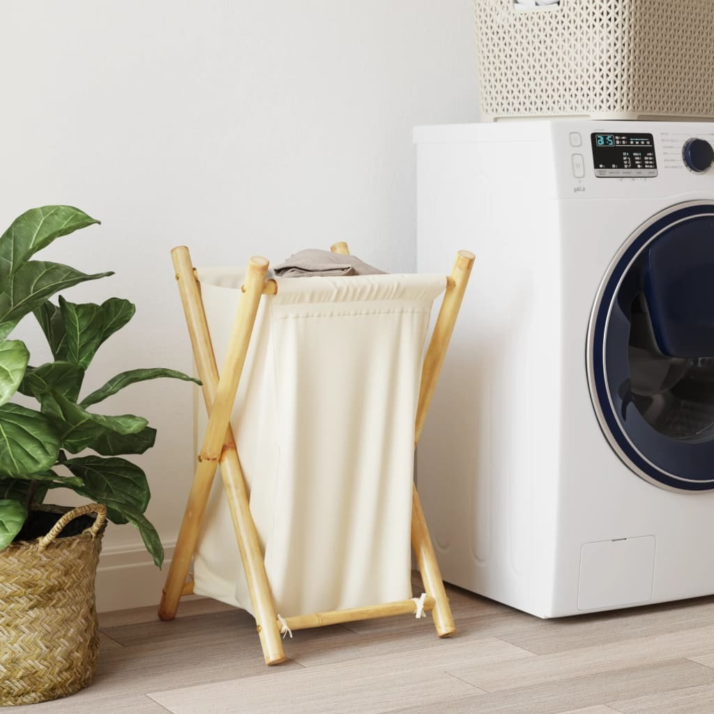 vidaXL Laundry Basket Cream White 16.3x14.2x25 Bamboo