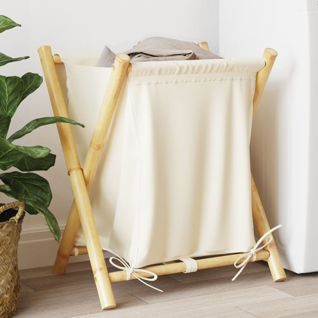 vidaXL Laundry Basket Cream White 17.7x21.7x25 Bamboo