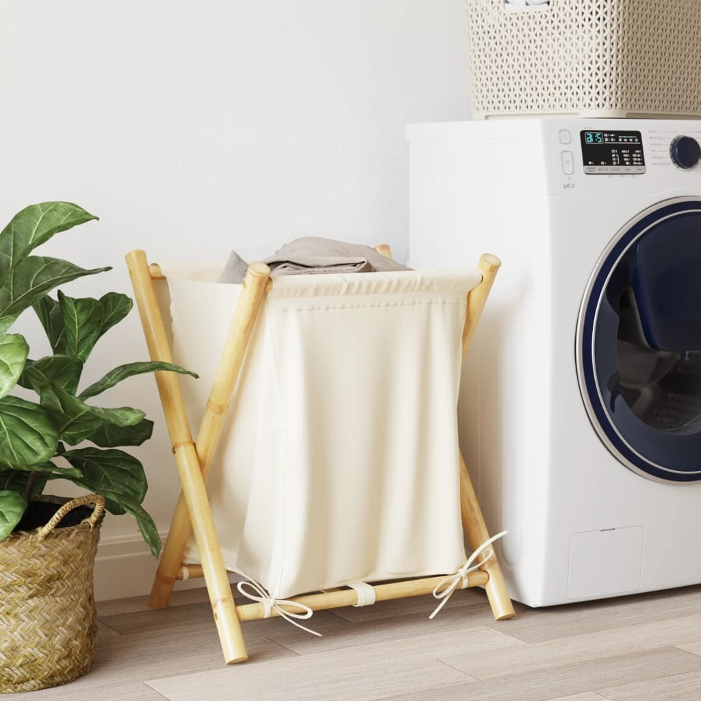 vidaXL Laundry Basket Cream White 17.7x21.7x25 Bamboo