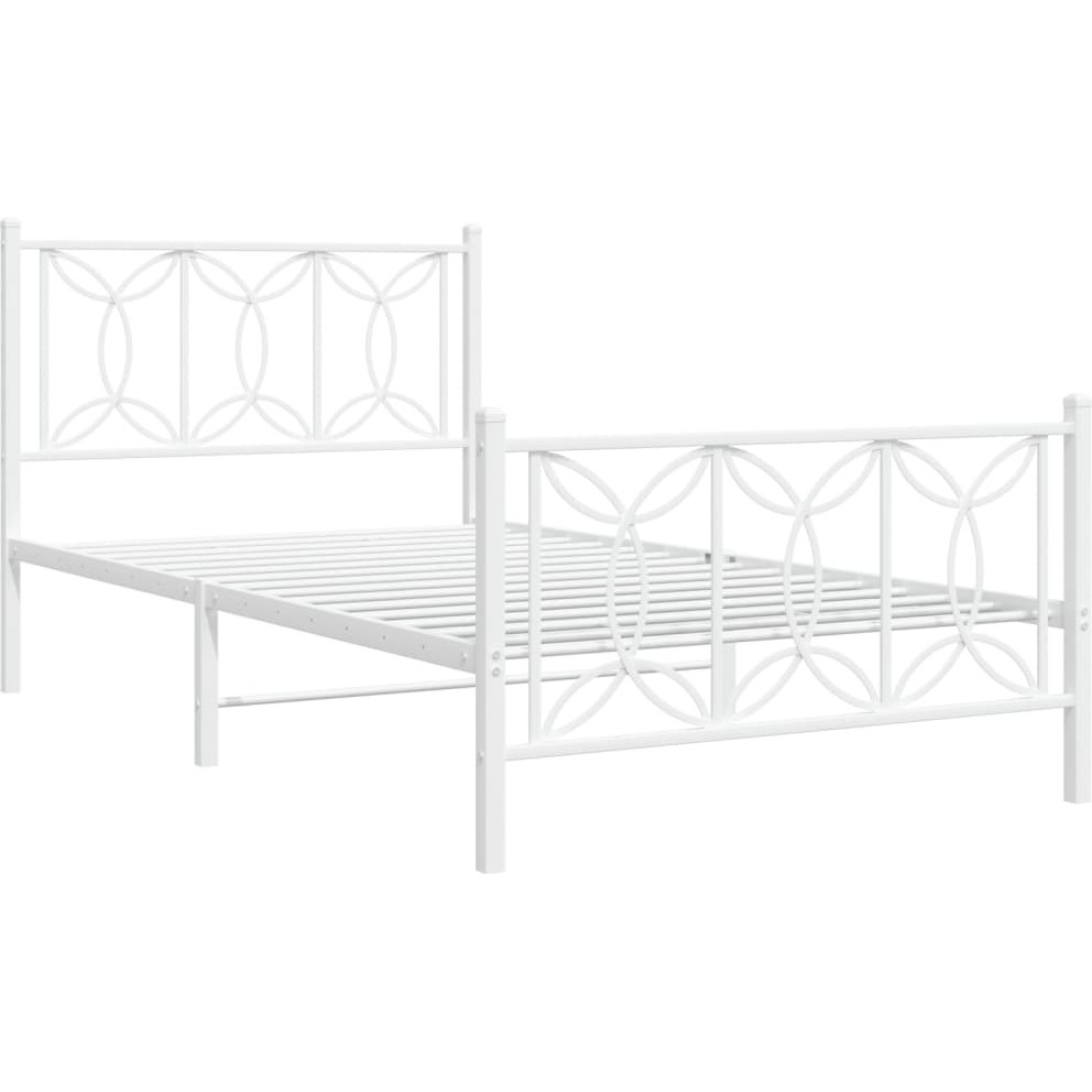 vidaXL Metal Bed Frame with Headboard and Footboard White 39.4x78.7