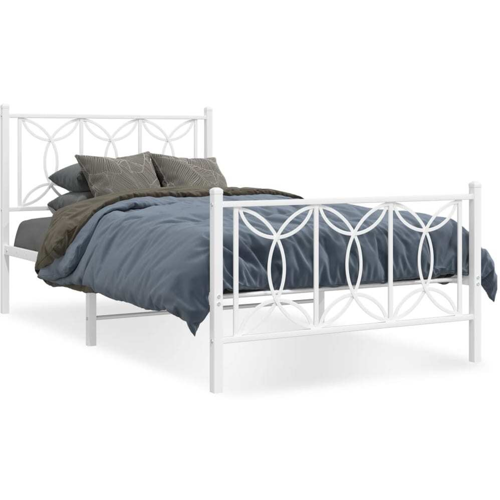 vidaXL Metal Bed Frame with Headboard and Footboard White 39.4x78.7
