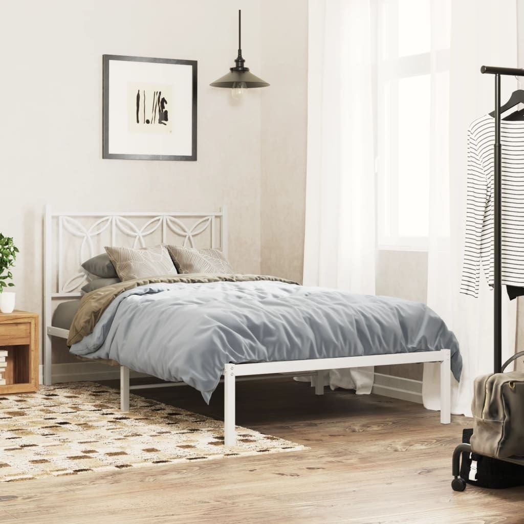 vidaXL Metal Bed Frame with Headboard White 39.4x78.7