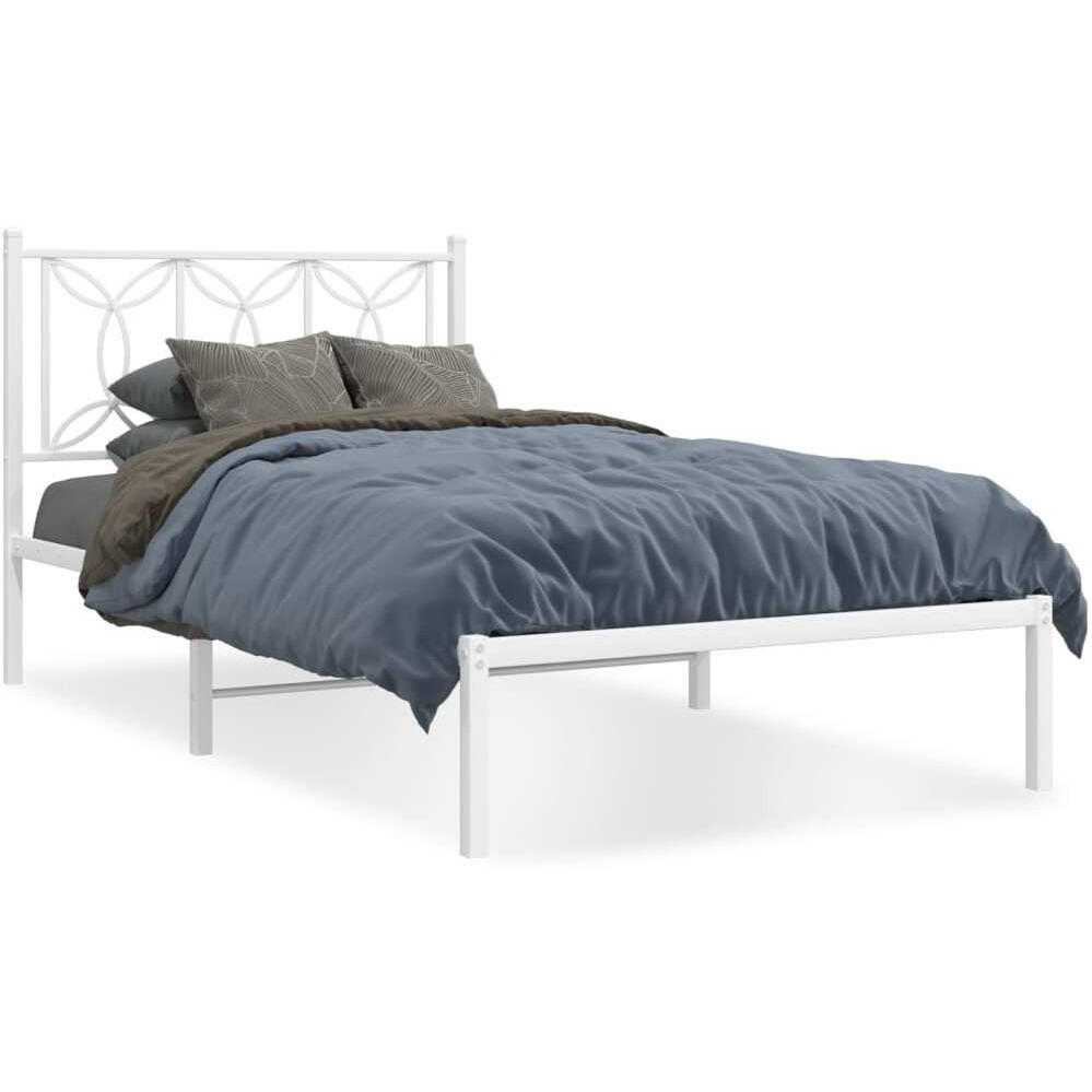 vidaXL Metal Bed Frame with Headboard White 39.4x78.7