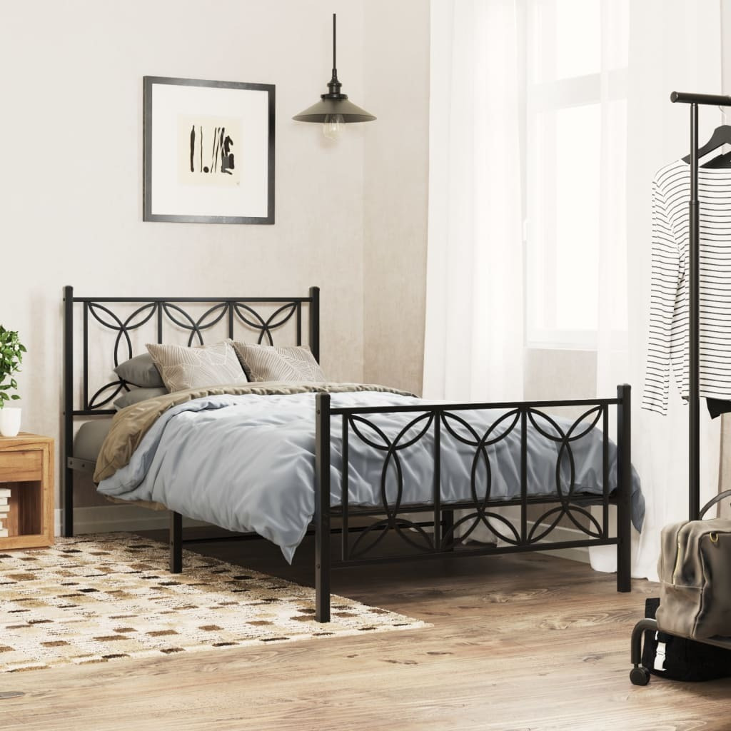 vidaXL Metal Bed Frame with Headboard and Footboard Black 39.4x78.7