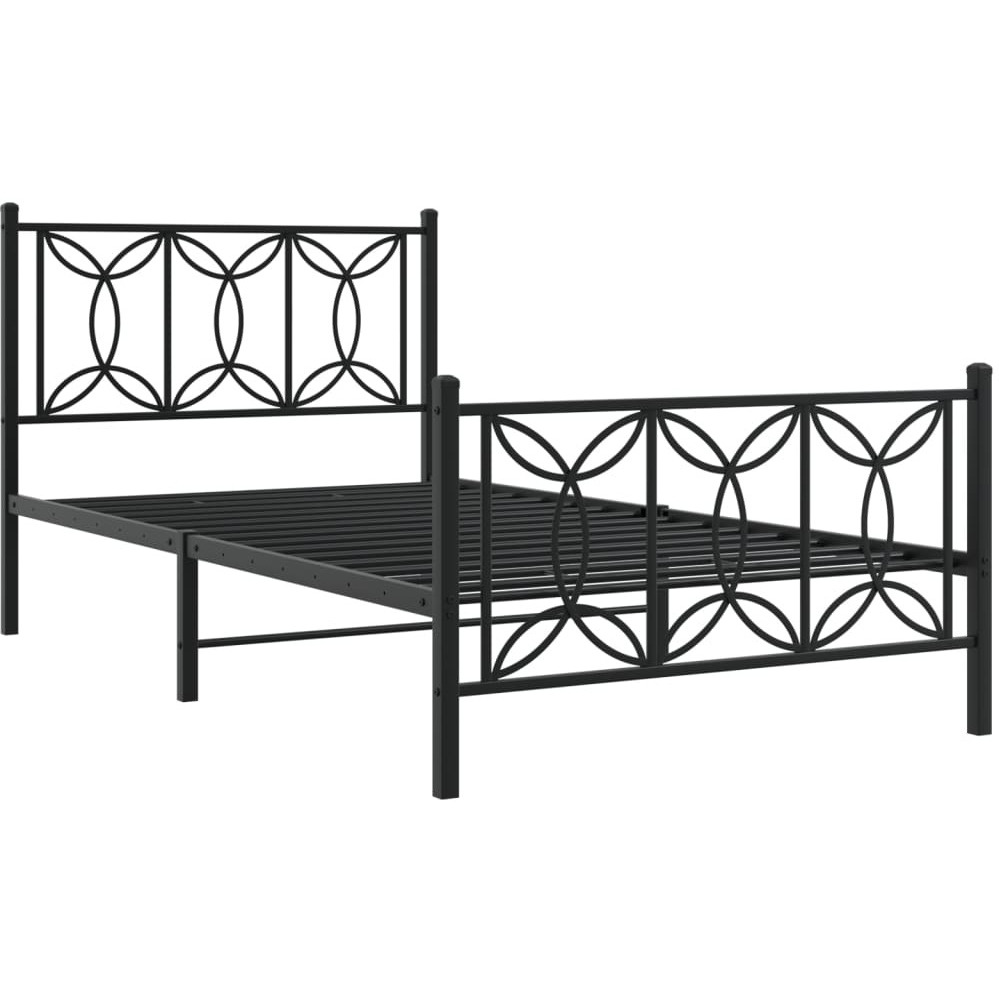 vidaXL Metal Bed Frame with Headboard and Footboard Black 39.4x78.7
