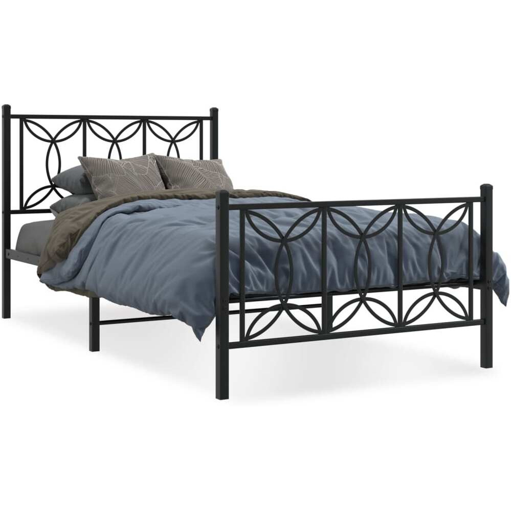 vidaXL Metal Bed Frame with Headboard and Footboard Black 39.4x78.7