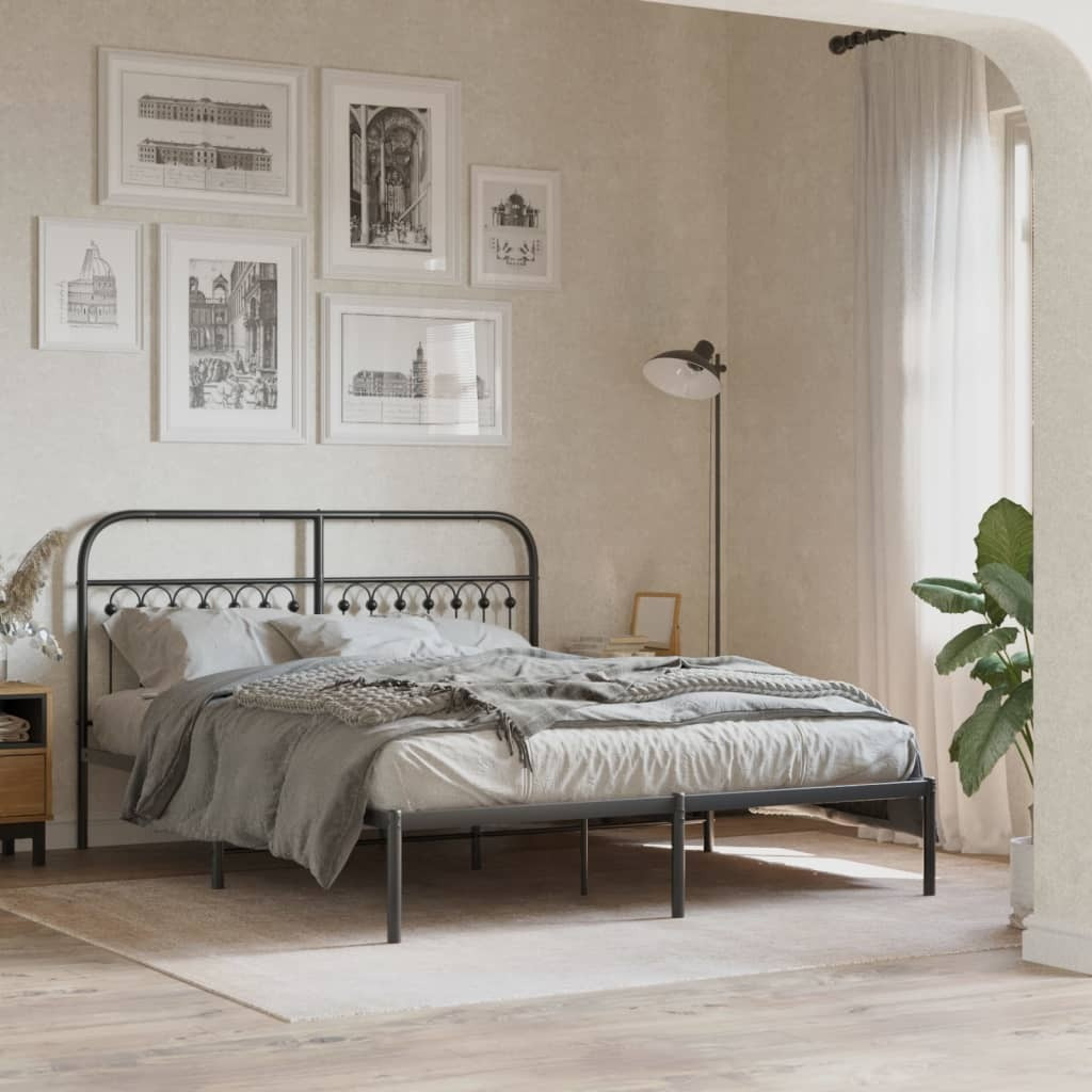 vidaXL Metal Bed Frame with Headboard Black 59.1x78.7