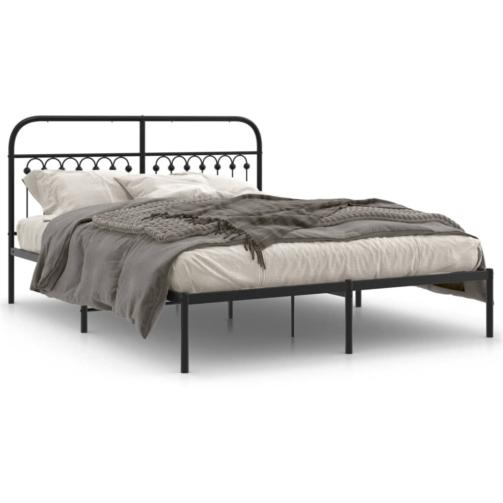 vidaXL Metal Bed Frame with Headboard Black 59.1x78.7