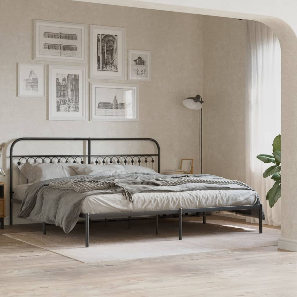 vidaXL Metal Bed Frame with Headboard Black 76x79.9 King