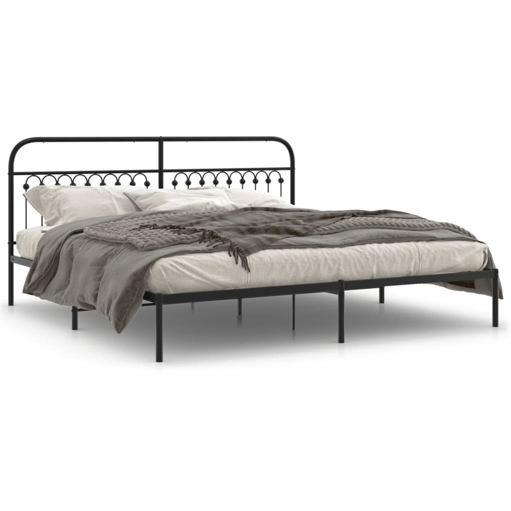 vidaXL Metal Bed Frame with Headboard Black 76x79.9 King