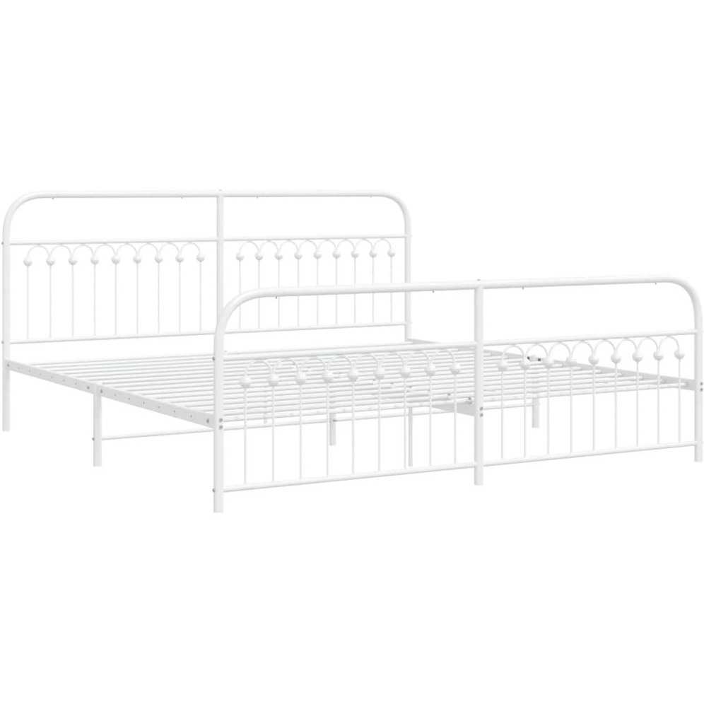vidaXL Metal Bed Frame with Headboard and Footboard White 76x79.9 King