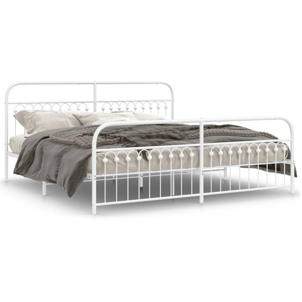 vidaXL Metal Bed Frame with Headboard and Footboard White 76x79.9 King